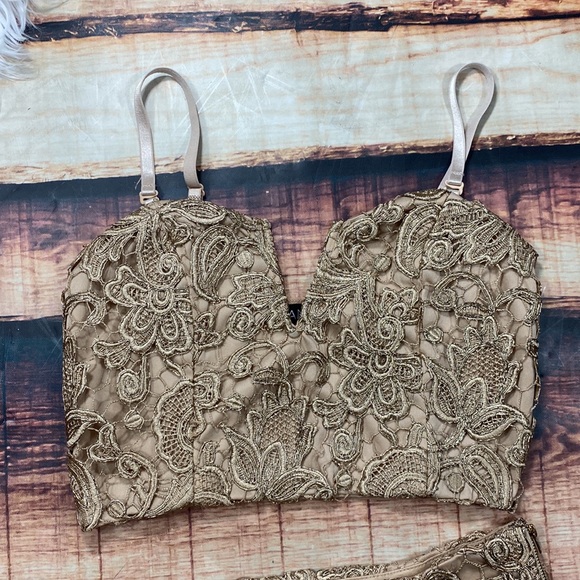 RELISTED Angl Gold Nude Lace 2 piece Set Prom Dress Skirt - Picture 7 of 11